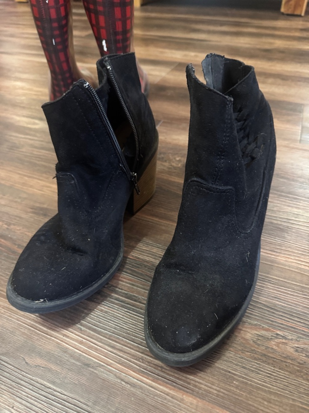 Black Suede Ankle Booties with Block Heel